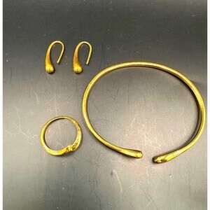 Jewelry Set of 3 Bracelet Earring Ring Sculptural Melted Look Gold tone Modern